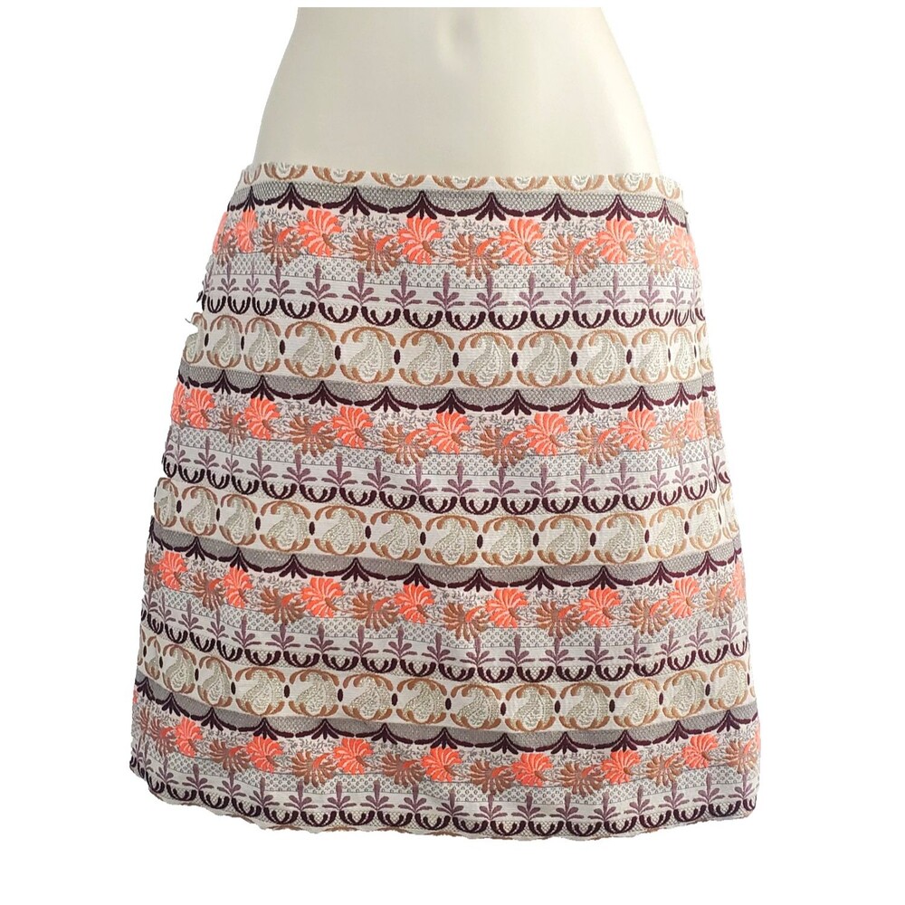 LOFT Women’s Skirt Size 0 Floral Multicolor Metallic Detail Brocade Mini A Line
